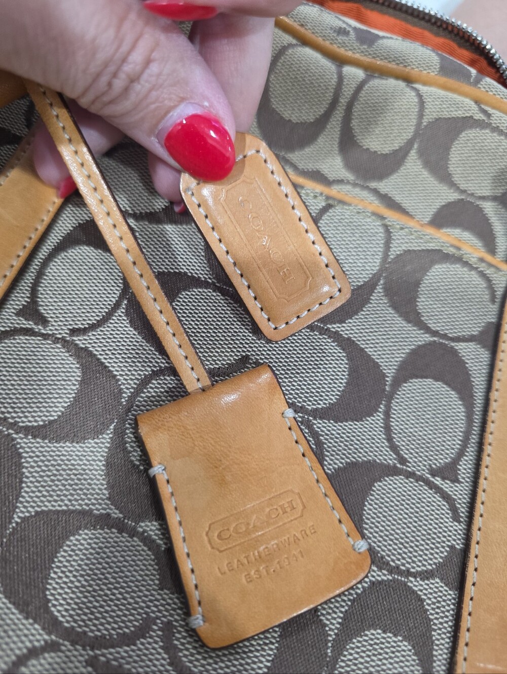 Coach Signature Tan Canvas Shoulder Handbag 6097 Leather Trim Vintage Authentic - Picture 4 of 13